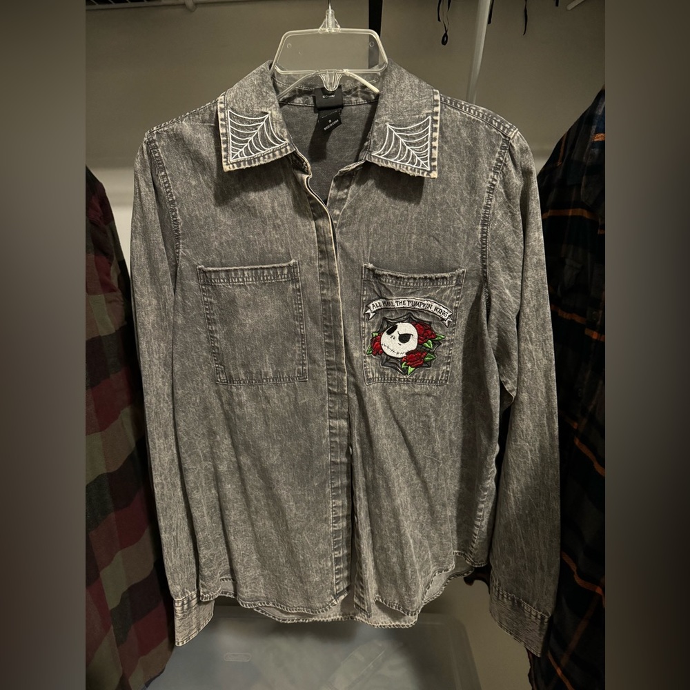 Nightmare Before Christmas acid wash button up shirt